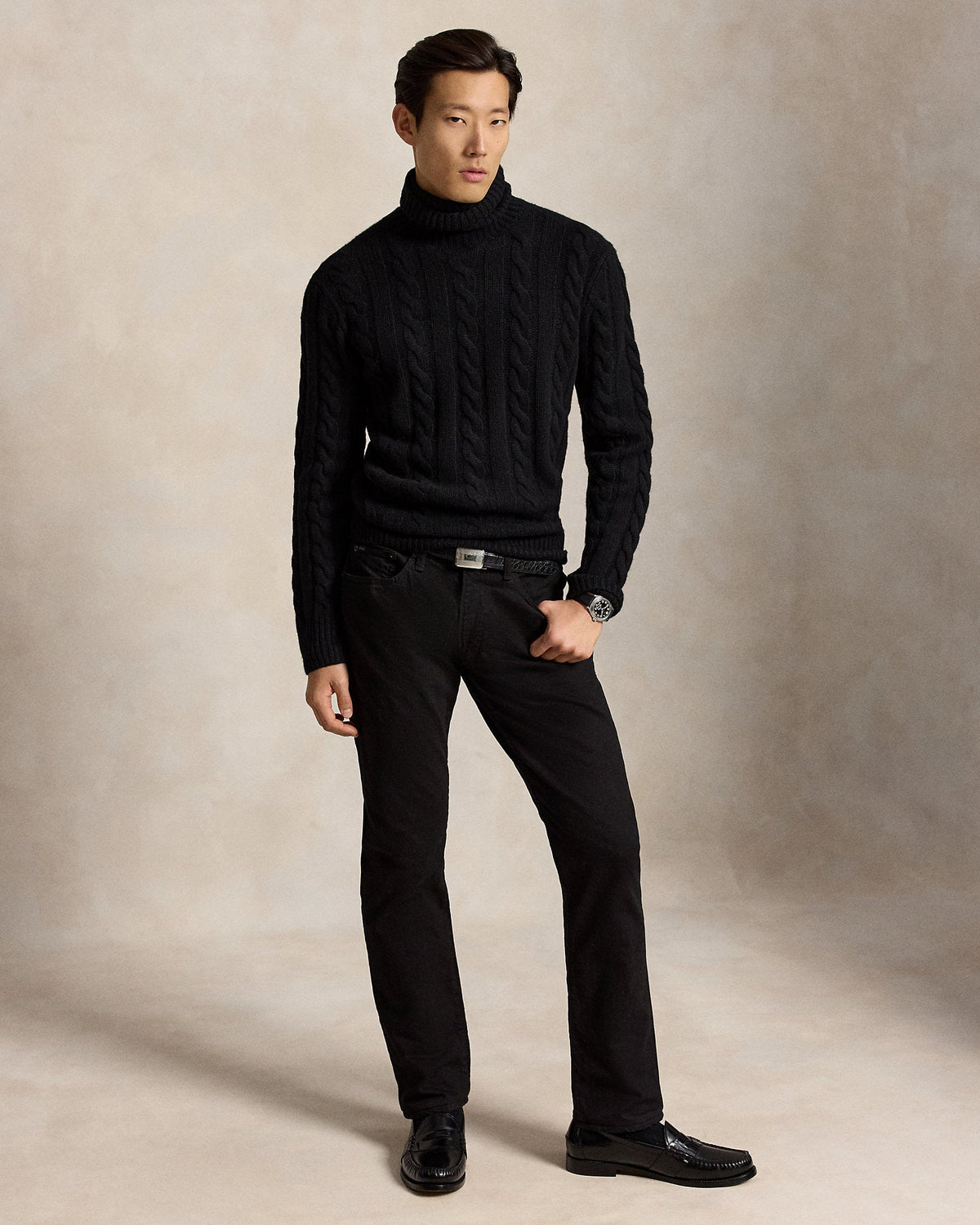 Ralph Lauren Cable-Knit Wool-Cashmere Sweater - Polo Black